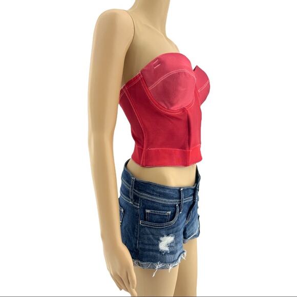 Cupid 38B American VINTAGE 90s Red Hand Dyed Elastic Pullover Bustier - Picture 3 of 7
